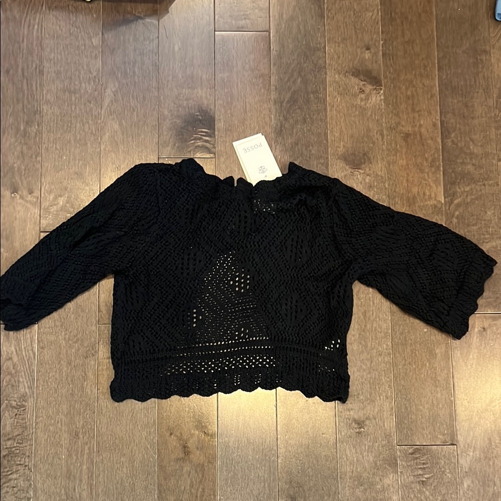 Black Crochet Knit Top